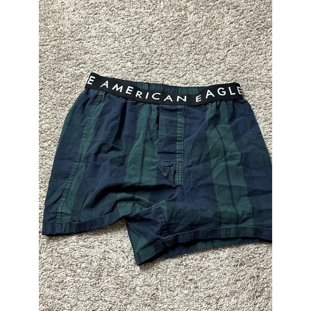 American Eagle Mens Boxer Shorts XS 26-28 Navy Green Striped Logo Waistband